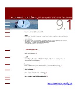 Economic Sociology the European Electronic Newsletter