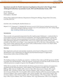 Specimen Records for North American Lepidoptera (Insecta) in the Oregon State Arthropod Collection