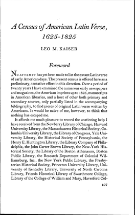 A Census of American Latin Ferse ^ 1625-1825