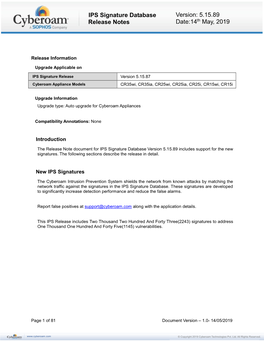 IPS Signature Database Release Notes V 5.15.89