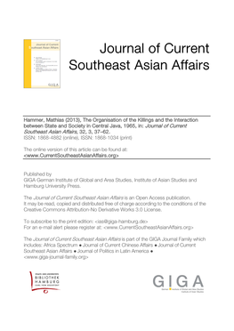 The Organisation of the Killings and the Interaction Between State and Society in Central Java, 1965, In: Journal of Current Southeast Asian Affairs, 32, 3, 37–62