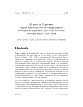 El Mito De Superman Algunas Reﬂexiones Sobre La Conceptualización Mitológica Del Superhéroe Como Brazo Armado En Conﬂictos Bélicos (1939-2005)