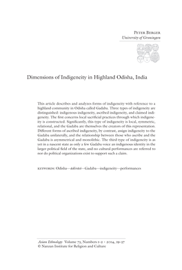 Dimensions of Indigeneity in Highland Odisha, India