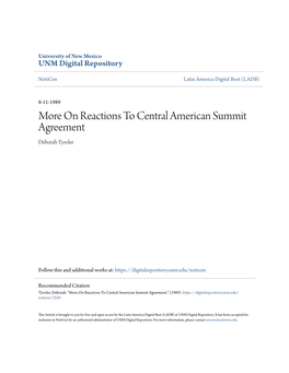 More on Reactions to Central American Summit Agreement Deborah Tyroler