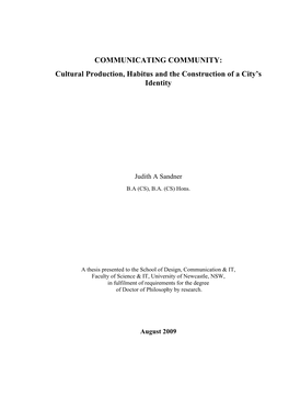 Cultural Production, Habitus and the Construction of a City’S Identity