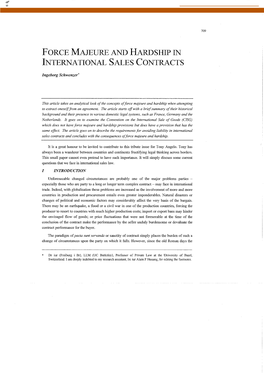 Force Majeure and Hardship in International Sales Contracts