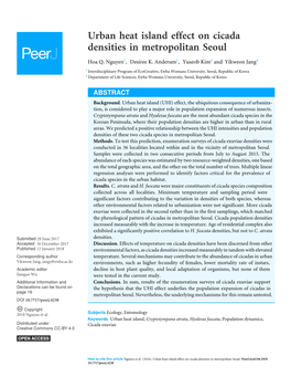 Urban Heat Island Effect on Cicada Densities in Metropolitan Seoul