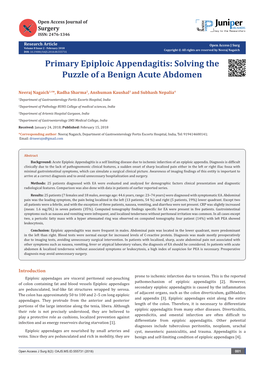 Primary Epiploic Appendagitis: Solving the Puzzle of a Benign Acute Abdomen