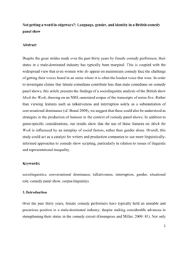 Language, Gender, and Identity in a British Comedy Panel Show