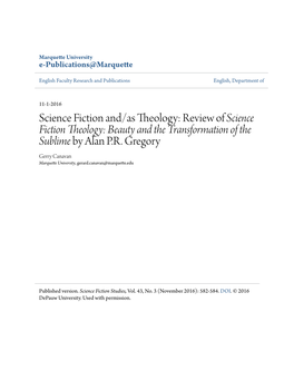 Science Fiction And/As Theology: Review of Science Fiction Theology: Beauty and the Transformation of the Sublime by Alan P.R