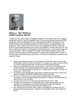 William L. “Bill” Mcelveen SCBA President, 1985-86