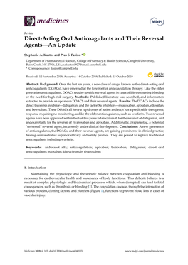 Direct-Acting Oral Anticoagulants and Their Reversal Agents—An Update