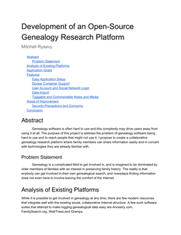 Development of an Opensource Genealogy Research Platform