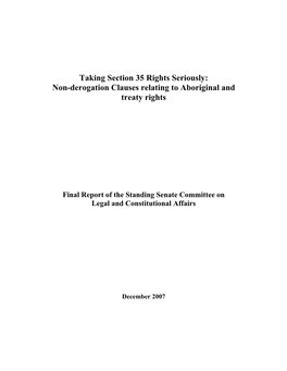 Non-Derogation Clauses Relating to Aboriginal and Treaty Rights