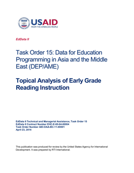 Topical Analysis of Early Grade Reading Instruction in Arabic Page I