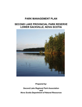 Park Management Plan Second Lake Provincial