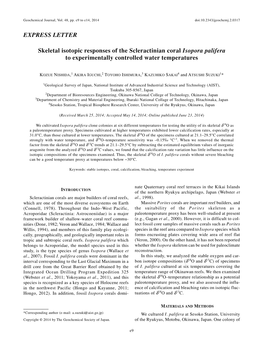 EXPRESS LETTER Skeletal Isotopic Responses of the Scleractinian Coral