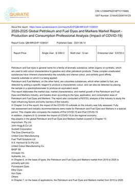 2020-2025 Global Petroleum and Fuel Dyes and Markers Market Report - Production and Consumption Professional Analysis (Impact of COVID-19)