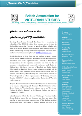 Hello, and Welcome to the Autumn BAVS Newsletter! Autumn 2011