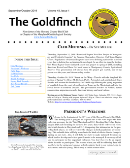 The Goldfinch Newsletter of the Howard County Bird Club a Chapter of the Maryland Ornithological Society