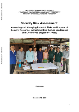 Assessing and Managing Potential Risks and Impacts of Security Personnel in Implementing the Lao Landscapes and Livelihoods Project (P 170559)