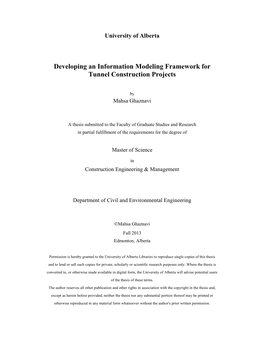 Developing an Information Modeling Framework for Tunnel Construction Projects