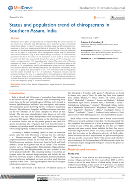 Status and Population Trend of Chiropterans in Southern Assam, India