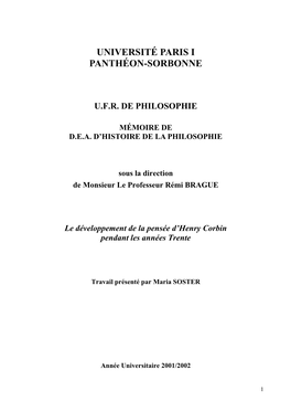 Le Développement De La Pensée D'henry Corbin Pendant Les Années