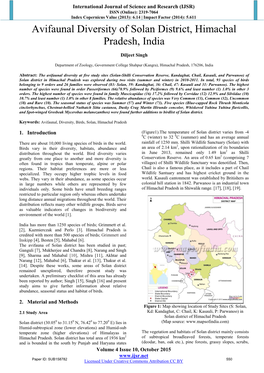 Avifaunal Diversity of Solan District, Himachal Pradesh, India