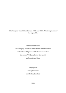 Art of Magic in Great Britain Between 1860S and 1910S. Artistic Expression of the Impossible