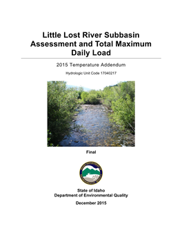 Little Lost River Subbasin Assessment and Total Maximum Daily Load