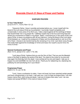 Riverside Church 21 Days of Prayer and Fasting