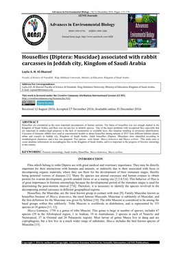 Houseflies (Diptera: Muscidae) Associated with Rabbit Carcasses in Jeddah City, Kingdom of Saudi Arabia