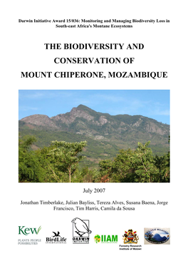 The Biodiversity and Conservation of Mount Chiperone, Mozambique