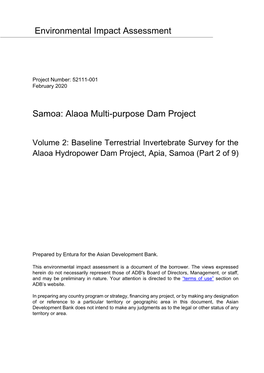 Baseline Terrestrial Invertebrate Survey for the Alaoa Hydropower Dam Project, Apia, Samoa (Part 2 of 9)