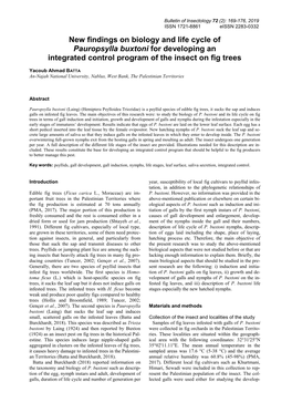 New Findings on Biology and Life Cycle of Pauropsylla Buxtoni for Developing an Integrated Control Program of the Insect on Fig Trees