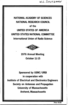 NATIONAL ACADEMY of SCIENCES NATIONAL RESEARCH COUNCIL of the UNITED STATES of AMERICA UNITED STATES NATIONAL COMMITTEE International Union of Radio Science