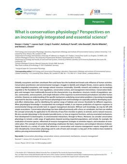 What Is Conservation Physiology? Perspectives on an Increasingly Integrated and Essential Science†