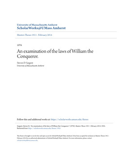 An Examination of the Laws of William the Conqueror. Steven D