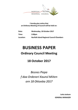 Agenda of Ordinary Council Meeting