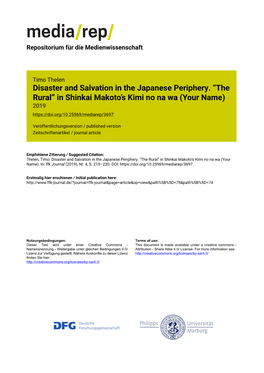 Disaster and Salvation in the Japanese Periphery. “The Rural” in Shinkai Makoto’S Kimi No Na Wa (Your Name) 2019