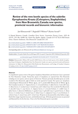 Review of the Rove Beetle Species of the Subtribe Gyrophae-Nina Kraatz