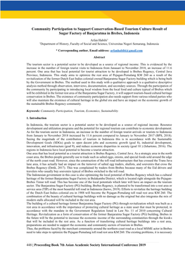 Community Participation to Support Conservation-Based Tourism Culture Result of Sugar Factory of Banjaratma in Brebes, Indonesia