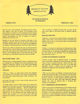 A PARK for BENEDICT CANYON BCA DIRECTIONS: 1972 "Fourth, We Need a Park in Benedict Canyon