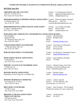 Community Board #2, Manhattan Community/Block Association List