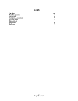 Section Page Number Systems 2 Definitions 6 Computer Architecture 9 Boolean Logic 12 Spreadsheets 14 Flowcharts 16 Software 17