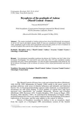 Bryophytes of the Peatlands of Aubrac (Massif Central - France)