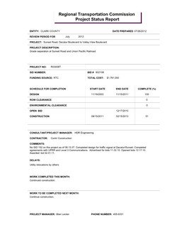 Regional Transportation Commission Project Status Report