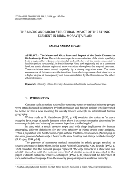 The Macro and Micro Structural Impact of the Ethnic Element in Birda-Moravița Plain