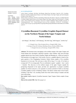 Crystalline-Basement Crystalline Graphite Deposit Dataset on the Northern Margin of the Upper Yangtze and North Sichuan